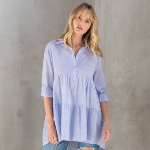 LOVE STITCH • Ocean Ave Tiered Striped Tunic, L - Picture 16 of 16